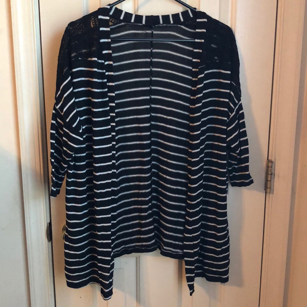 Ladies Quarter Sleeve Black w/ White Stripes